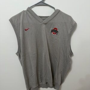 Nike Gray Sleeveless V-Neck Knit Vest with Red Ohio State Logo